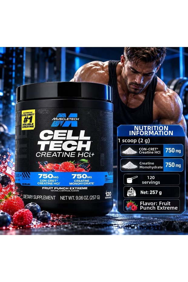 Cell Tech Con-Cret Creatine Hcl + Creatine Monohydrate Extreme Zero Sugar 257 g