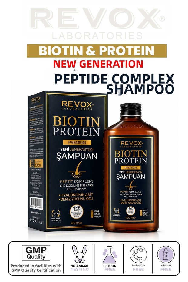 Biotin Protein Premium Shampoo 400 ml – Contains Biotin B7, Peptide Complex, Hyaluronic Acid, and Seaweed Extract