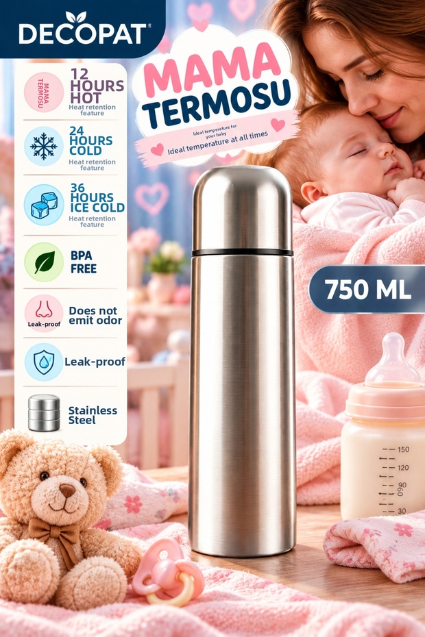 750 ml Food Thermos Stainless Steel Leak-Proof 12 Hours Hot 24 Hours Cold 36 Hours Ice-Cold Retention, Bpa Free