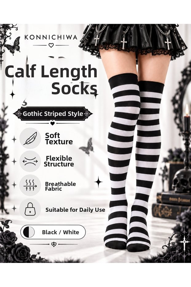 Over Knee Striped Socks Unisex 36-44 Number Stretchy Long Gothic Emo Punk Socks