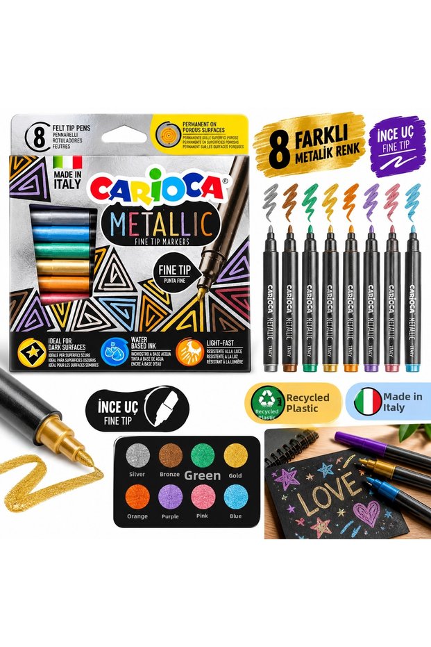Metallic Fine Tip Felt-Tip Paint Marker Pen 8 Colors