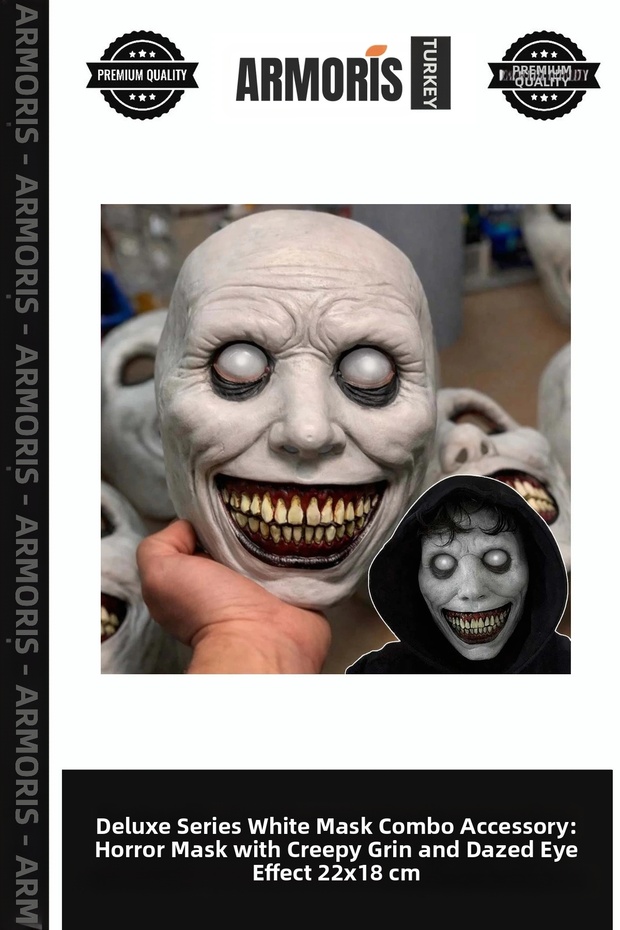 Delux Series White Mask Combination Accessory Horror Mask with Terrifying Smiling Dull Eye Effect 22X18 cm