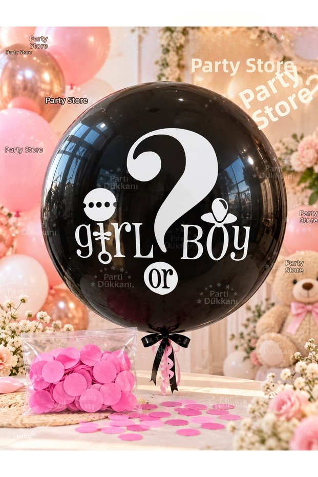 36 Inch 90 cm Boy or Girl Black Gender Reveal Balloon – Pink Confetti Sequin Gender Reveal Balloon, Helium and Normal Air Compatible