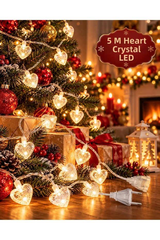 5 Meters Heart Crystal Led Light Daylight Decorative Hearted Light Chain Christmas Tree Ornament Home Room and Party Lighting