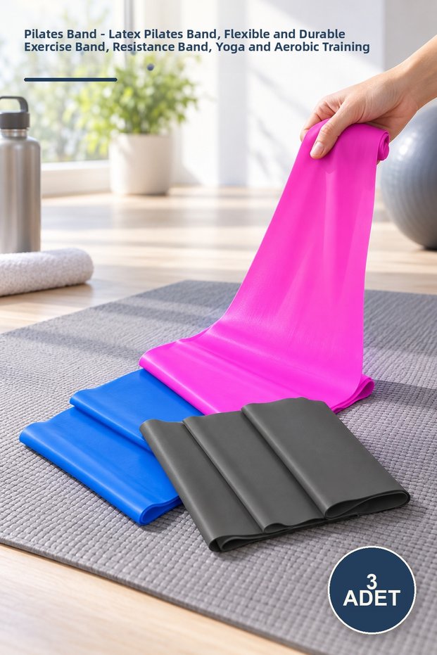 3 Pieces Pilates Band – Latex Pilates Band, Flexible Durable Exercise Band, Resistance Band, Yoga and Aerobics Heating