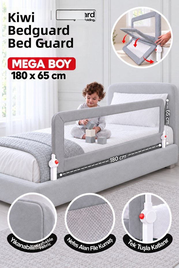 Bedguard Children's Bed Protector Barrier, Bed Guardrail 180 cm