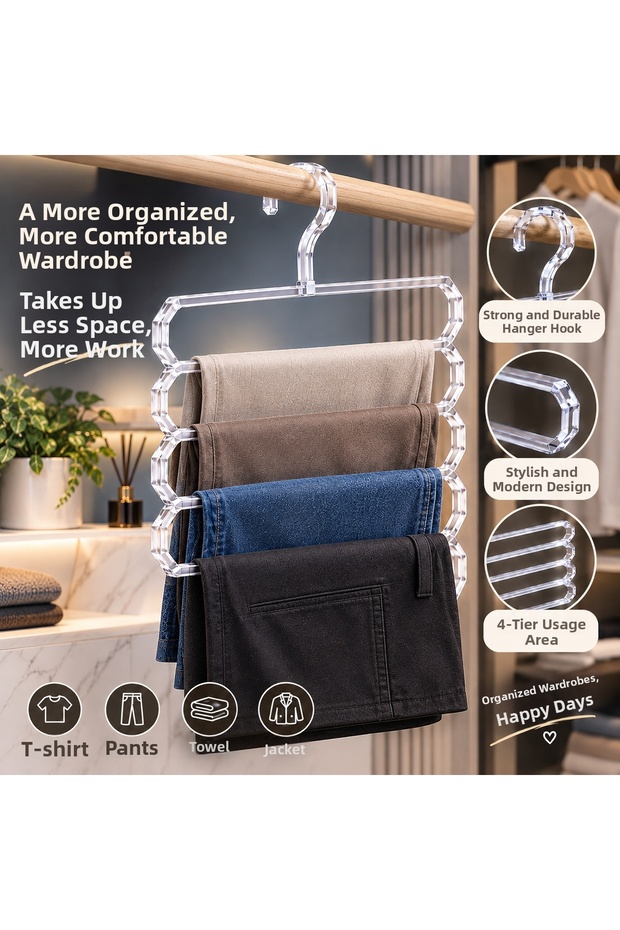 Crystal 4-Eye Practical Pants and Skirt Hanger (Transparent), Crystal Tie and Scarf Hanger Closet Organizer Hanger