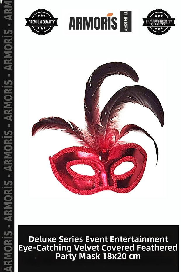 Delux Series Event Entertainment Eye-Catching Patent Leather Coated Feathered Party Mask 18X20 cm