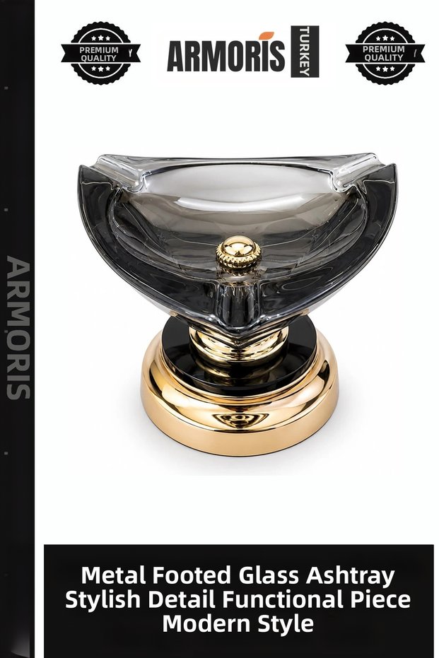 Glass Ashtray with Metal Legs, Stylish Detail, Functional Piece, Modern Style