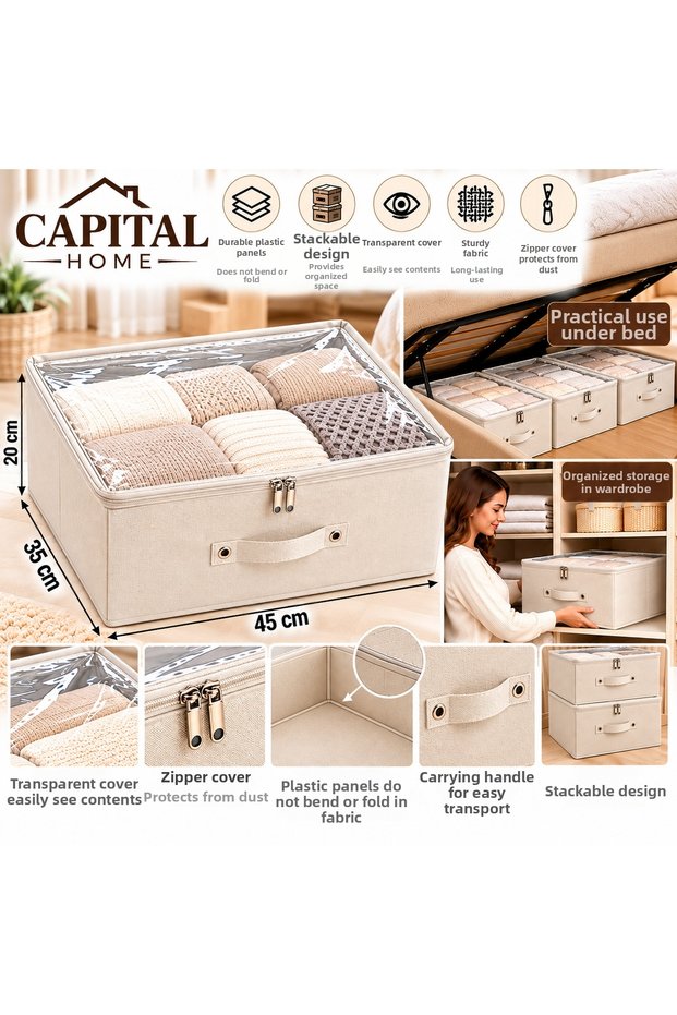 Multipurpose Organizer for under Bed and Inside the Wardrobe + Storage Box Transparent Closed + Zippered Medium Size