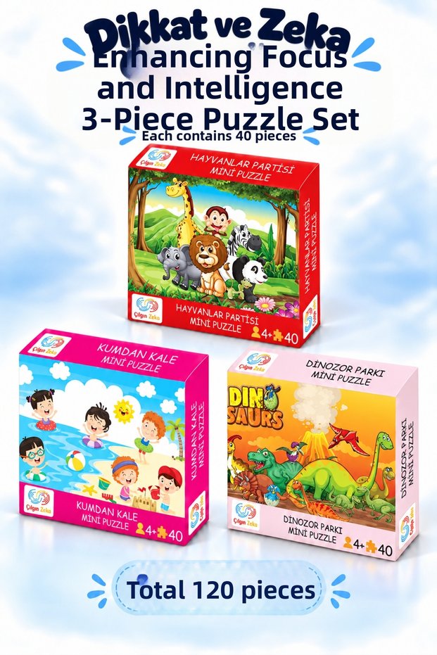 Attention and Intelligence Strengthening 3-Piece Puzzle Set for Ages 3-7, Each Puzzle Set Contains 40 Pieces, Children's Puzzles and Jigsaw Puzzles