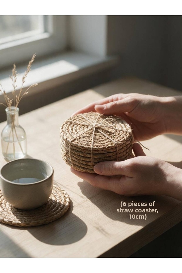 Set of 6 Natural Wicker Tea Cup Coasters 10 cm