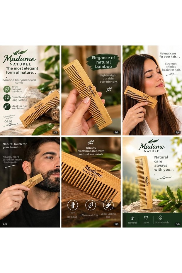 Bamboo Hair, Beard and Mustache Comb (Portable in Your Pocket + Suitable for Beard Use) Water Resistant