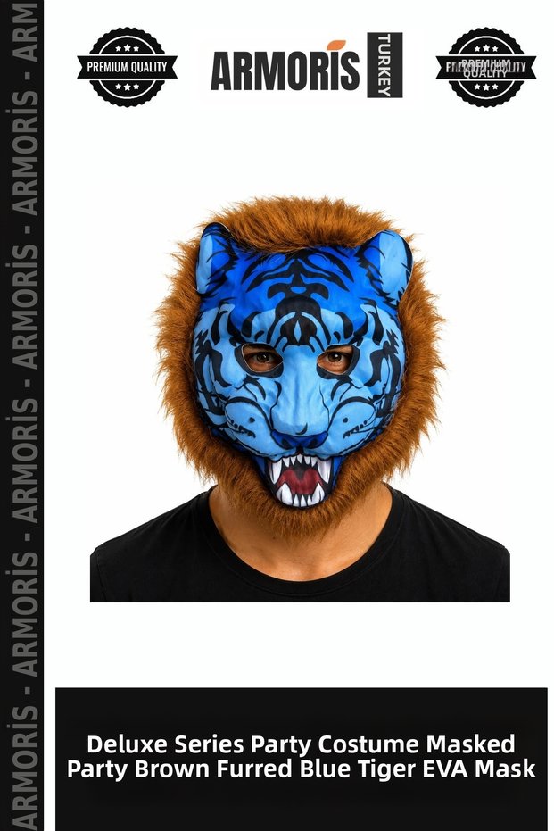 Delux Series Party Supplies Show Prop Masquerade Brown Mane Blue Tiger Eva Mask