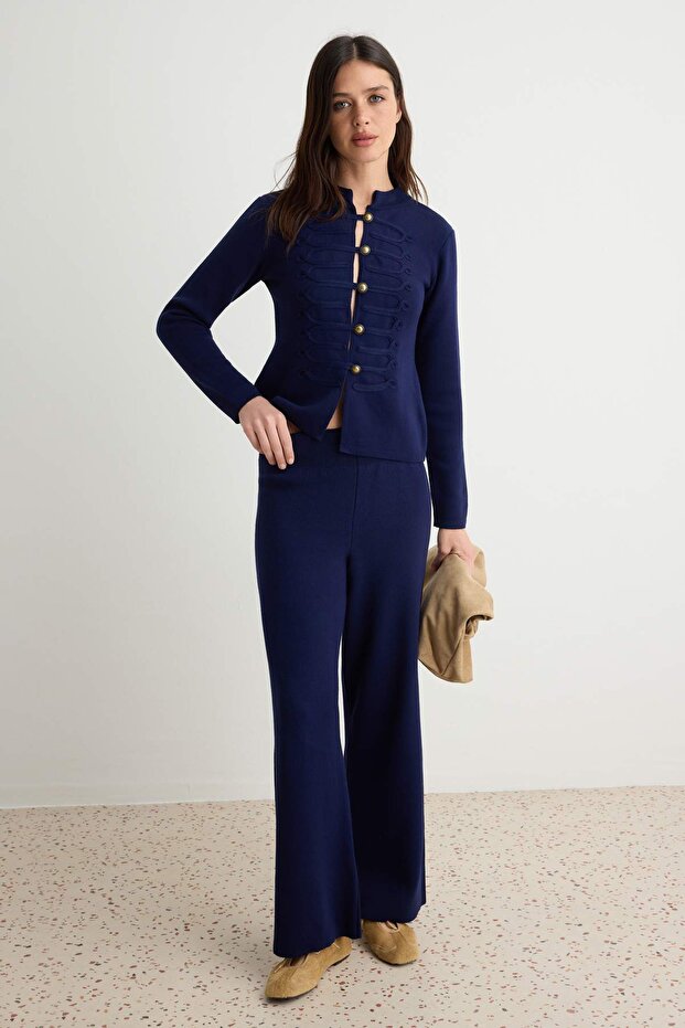 Lacivert Dik Yaka Napolyon Düğmeli Triko Alt - Üst Takım TWOAW27AU00164