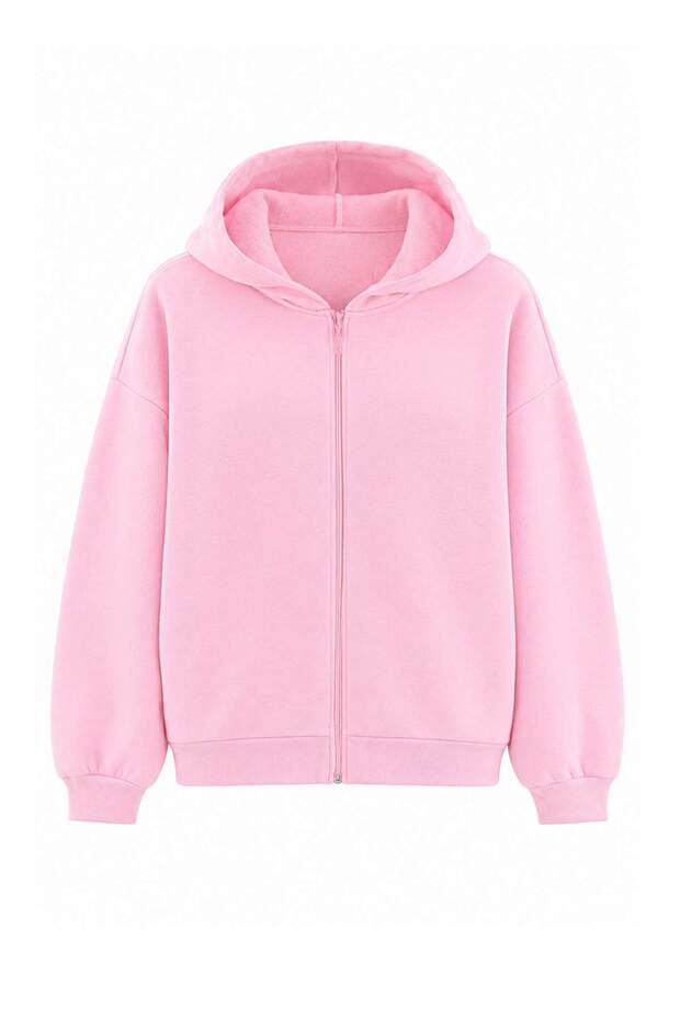 Pembe Kapüşonlu Oversize Crop Boy Büyük Beden Sweatshirt TBBAW26AO00030