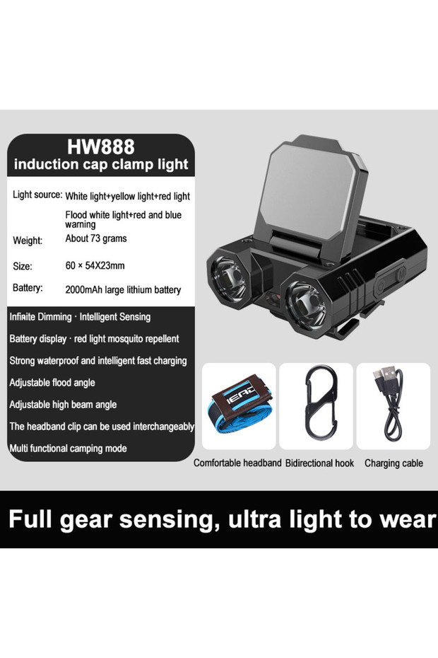 Sensor Headlamp Sensor Cap Clip Light LED Rechargeable Induction Headlights Outdoor Waterproof Campi