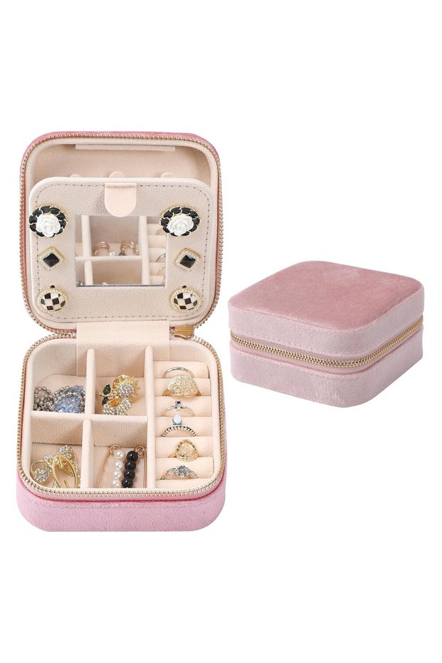 Pink Velvet Travel Jewelry Box, Mini Travel Jewelry Case, Small Portable Travel Jewelry Organizer Bo