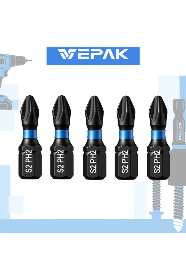 VP1PH2025-1-5PCS VEPAK Impact Screwdriver Bit Holder Set Hexagonal Handle S2 Steel High Hardness Ant