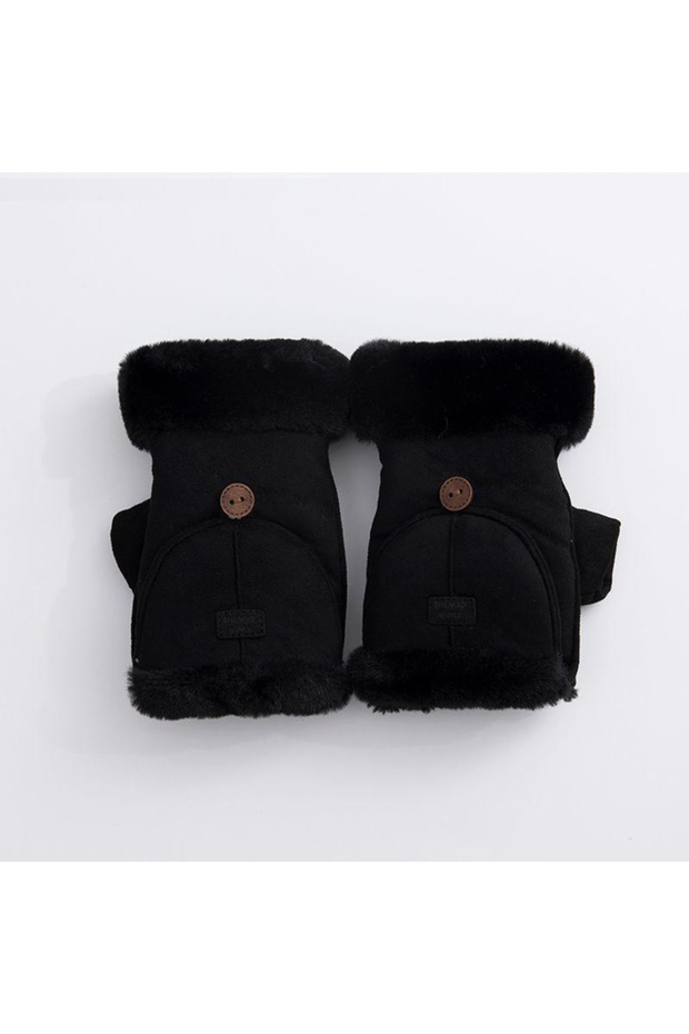 black Cycling gloves made of suede for women, warm and cute in autumn and winter, with thick velvet
