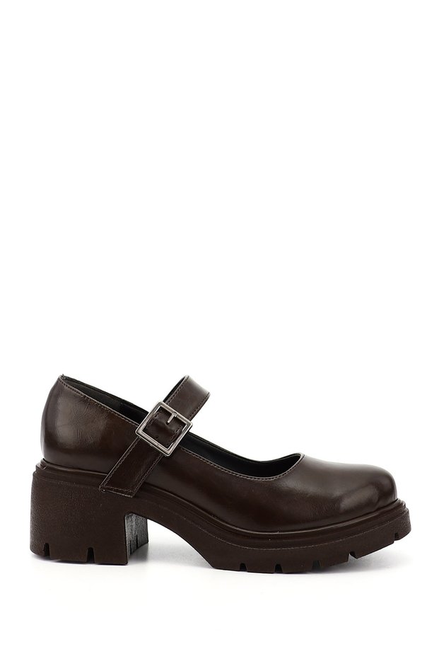 Women's Brown Thick Heeled Mary Jane Shoes