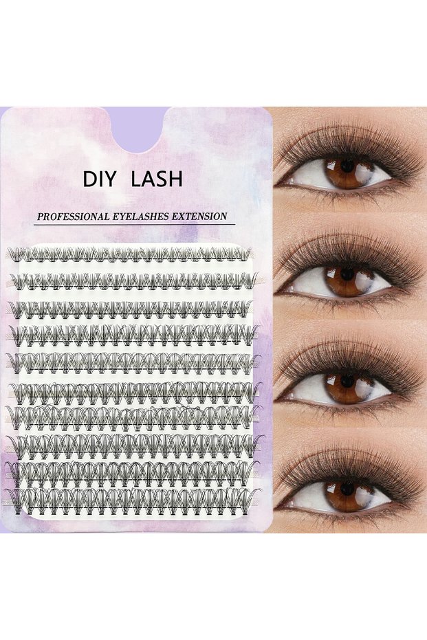 MIX D 10D DOUBLE Volume False Eyelash Extension Kit [D Curl] 200 Lash Clusters 9-16mm DIY Natural Lo
