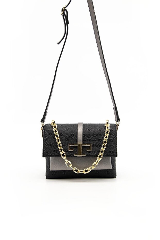 Black - Women's Crossbody Bag with Platinum Logo Sp1148