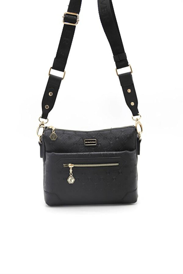 Black - Women's Crossbody Bag with Black Logo Sp1110