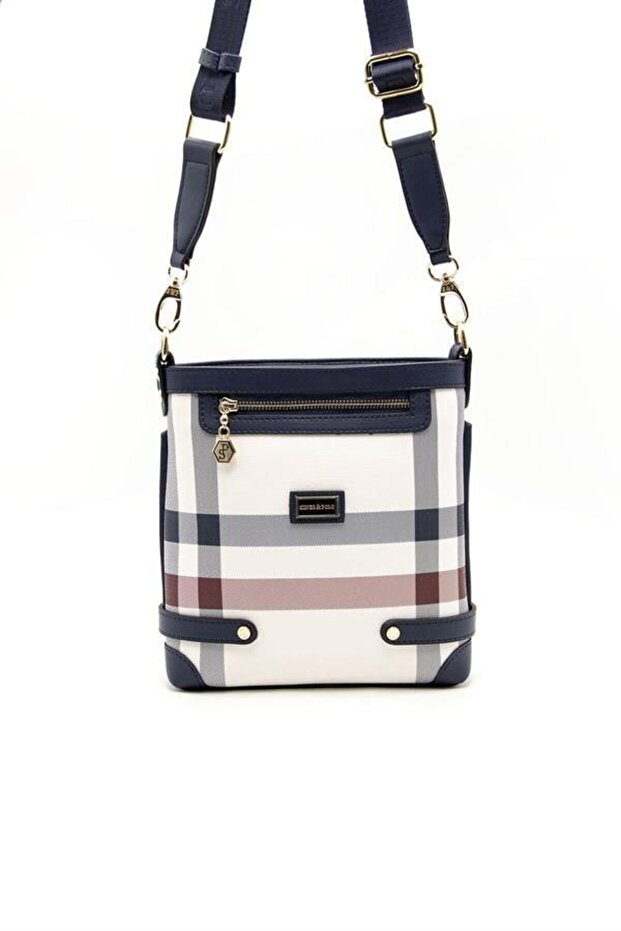 White - Navy Blue Plaid Women's Crossbody Bag Sp1120