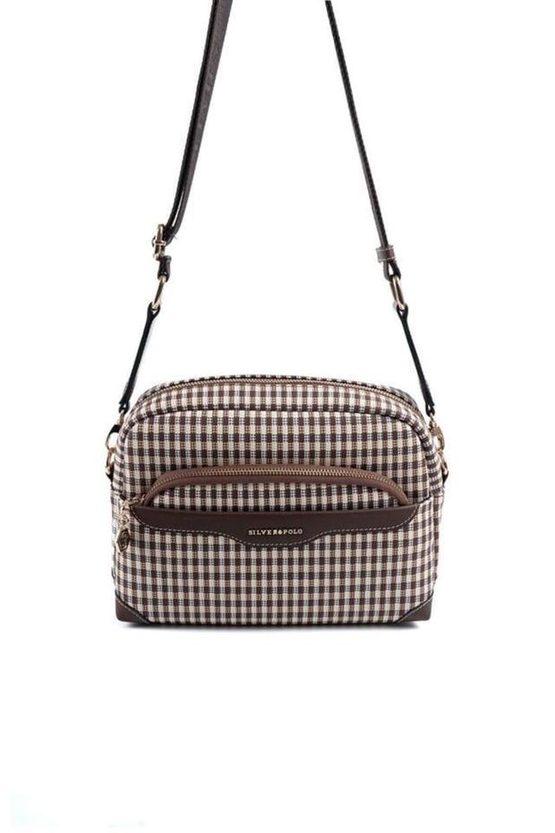 Coffee Yellow - Brown Plaid Line Square Women's Crossbody Bag Sp1201