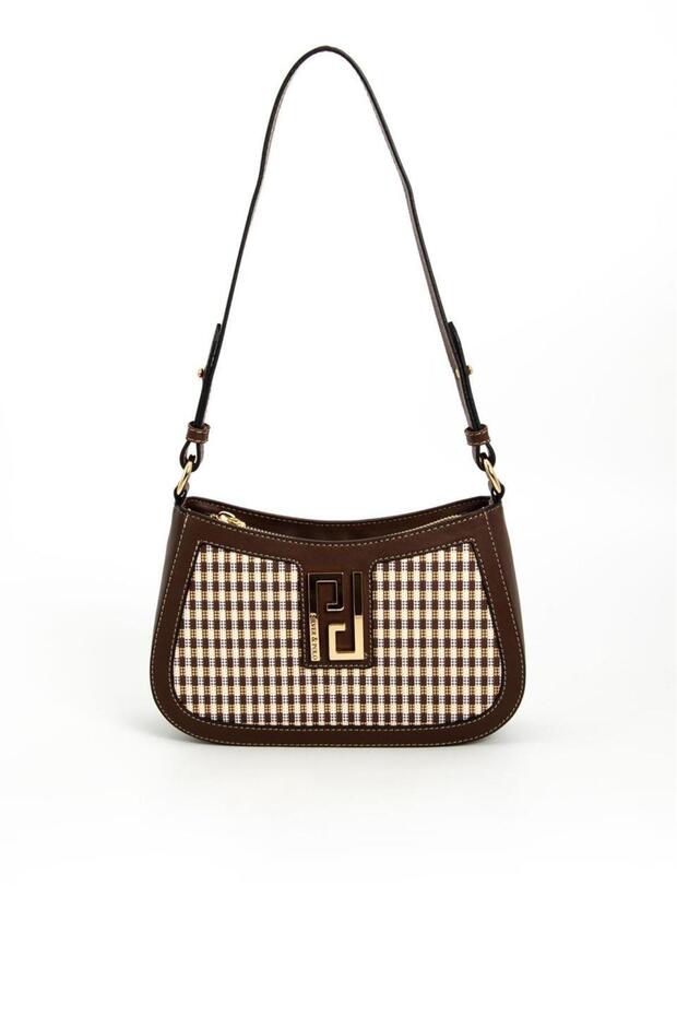 Coffee Yellow - Brown Plaid Line Square Women's Crossbody Bag Sp1132