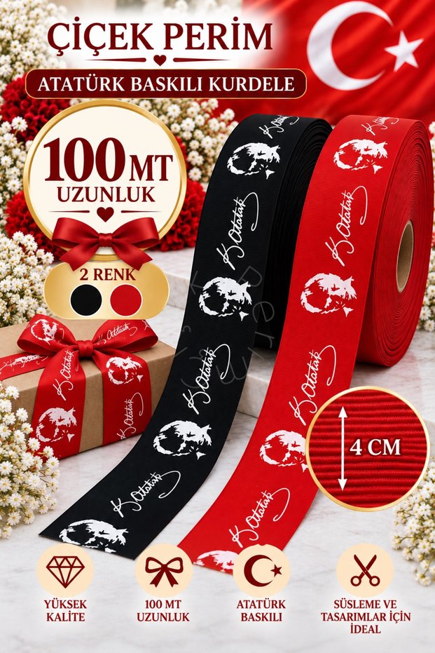 Çiçek Perim Atatürk Printed and Signed Grosgrain Ribbon October 29, October 10, April 23, May 19
