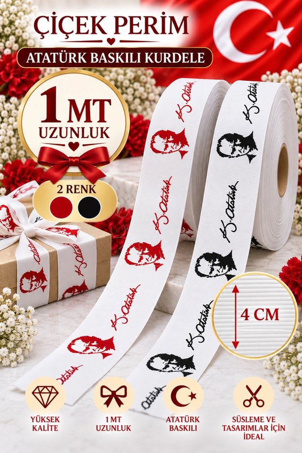 Çiçek Perim Atatürk Printed and Signed Grosgrain Ribbon October 29, October 10, April 23, May 19
