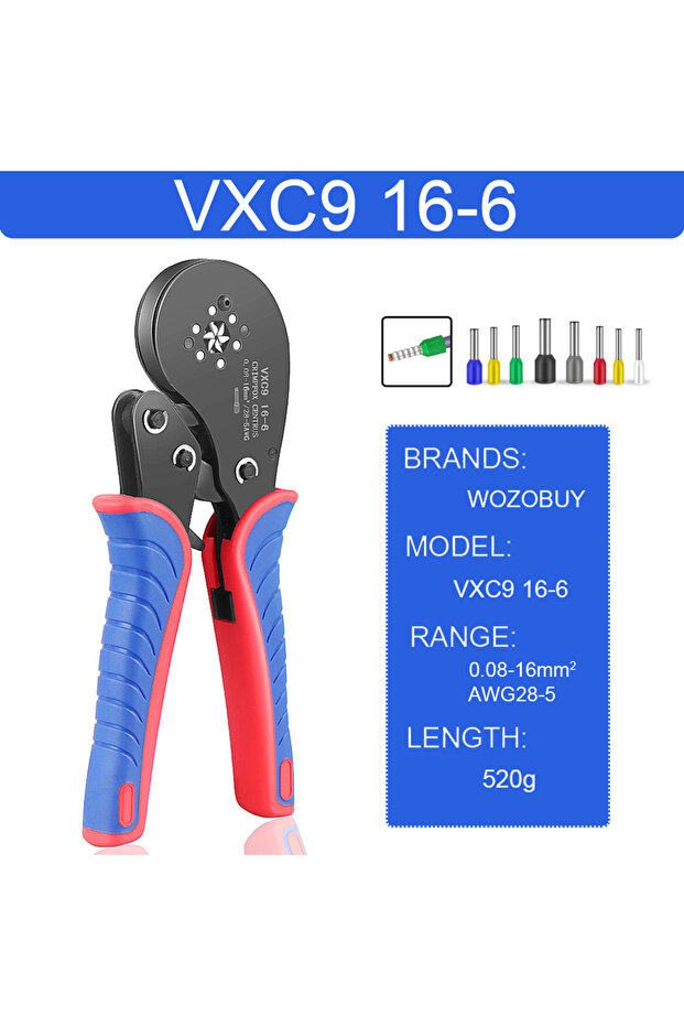 VXC9 16-6 Tubular Terminal Crimper Kit 0.08-16mm² /0.25-10mm² HSC8 6-4/6-6/16-6 Electrical Crimping