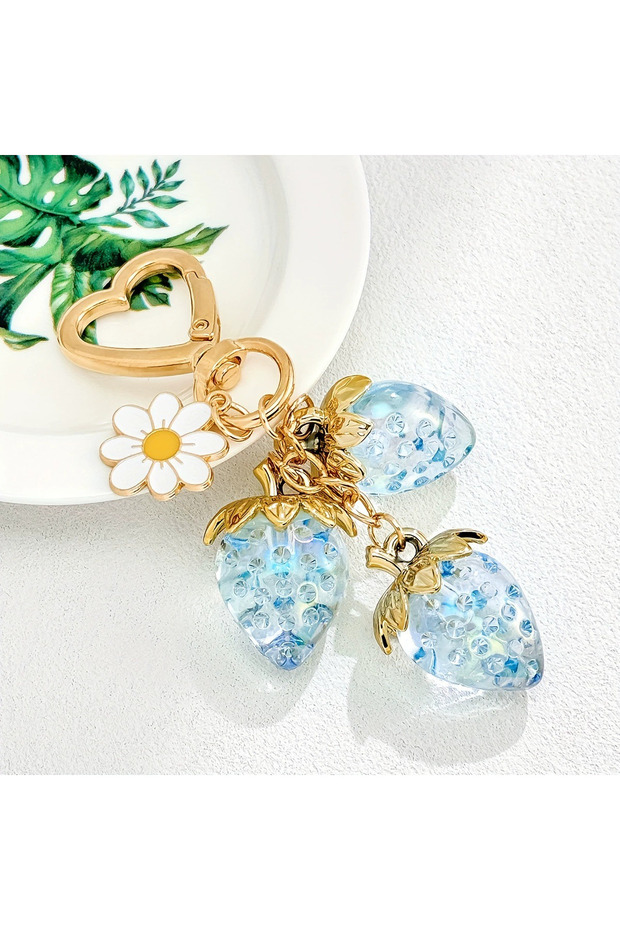 c-blue Cute Strawberry Bag Pendant Keychain Kawaii Heart Key Chain for Women Girs Bag Pendant Access