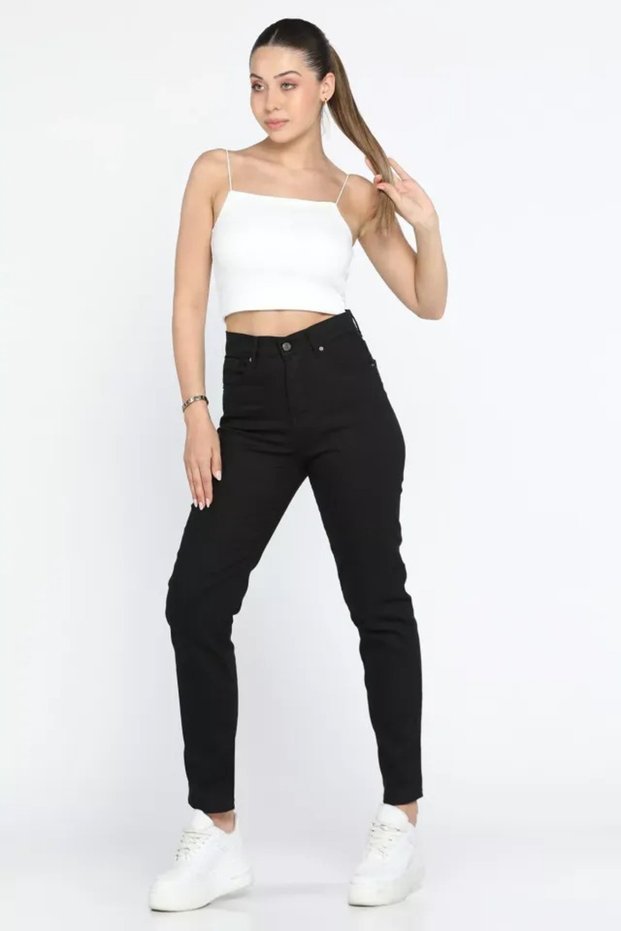 Mia High Waist Women's Mom Jean Trousers Black
