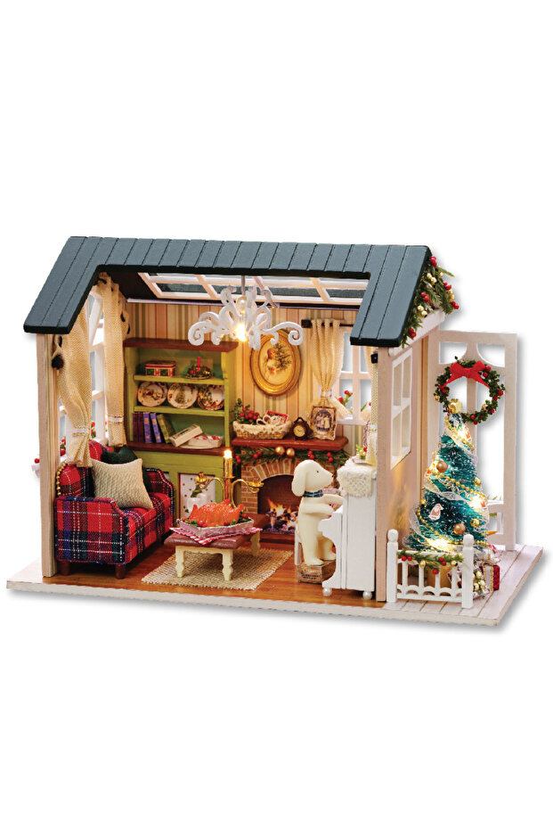 8009-A Kitten Mini Wooden Doll House Model Building Kits Toy Home Kit Creative Room Bedroom Decorati