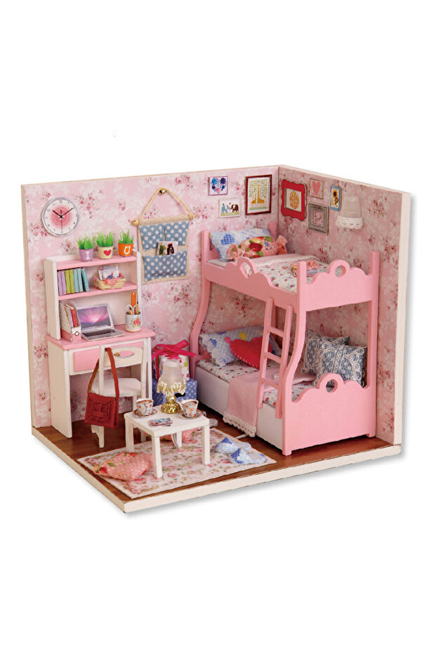 3012-A Kitten Mini Wooden Doll House Model Building Kits Toy Home Kit Creative Room Bedroom Decorati