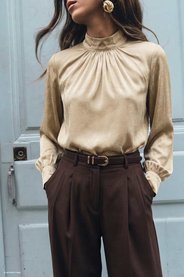 Long Sleeve Blouse - Beige