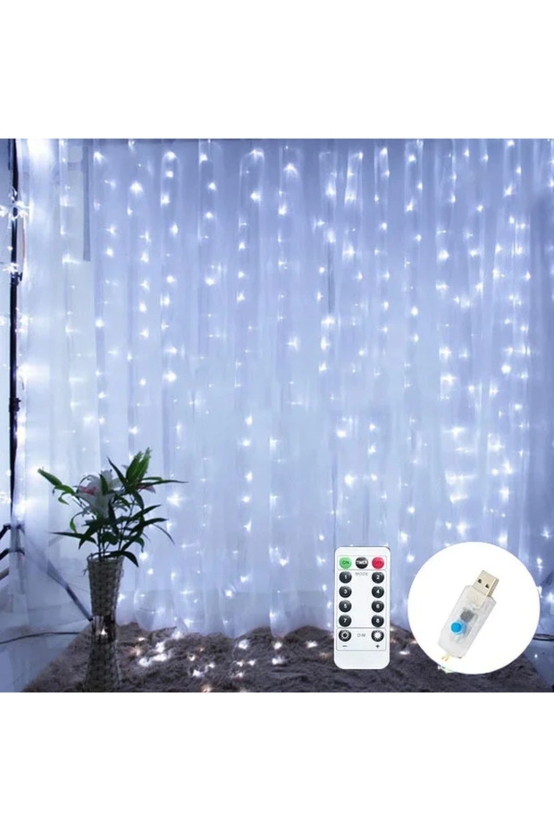 3x3m White Curtain Lights 300/600LED Dimmable Fairy Lights with Remote and Timer 8 Modes USB Powered