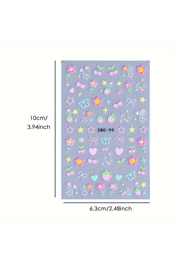 1PCS New 1-piece Nail Sticker Cute Cherry Strawberry Heart-shaped Sticker, Self-adhesive Design for