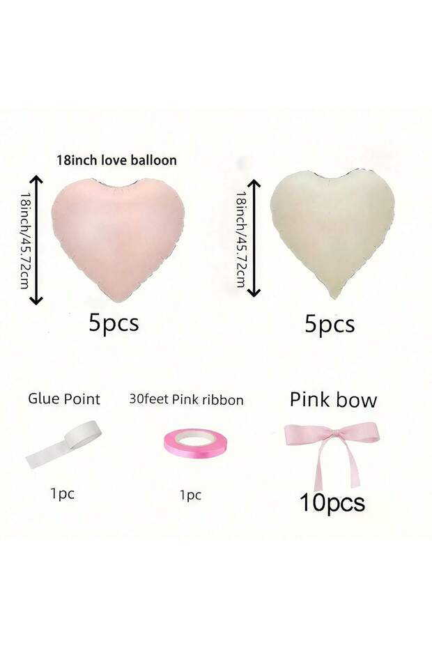 Other 22pcs 22pcs Set Pink And White Heart-Shaped Aluminum Foil Balloons with Pink Bowties for Party