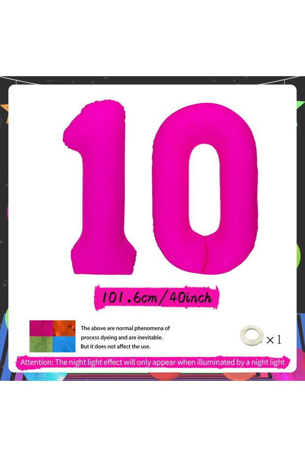 40inch 10 Fluorescent Rose Red Digital Balloon Glowing Party Balloon Used for 18th, 20th, 30th, 40th