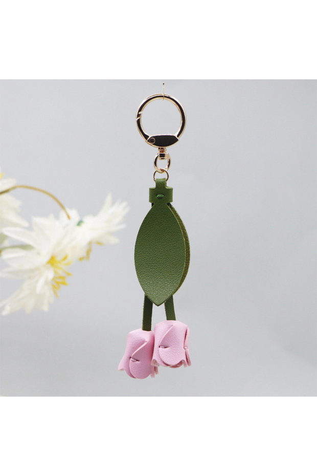 Pink Fashion Cute Charm Creative Bag Pendant, Fashion Tulip Bag Decoration PU Leather Leaf Flower Ke