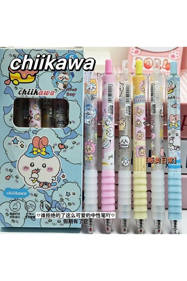 6pcs 6pcs 6pcs Chiikawa Gel Pen Press Pen Set Writing Smooth 0.5mm Black Signature Pen Student Stati
