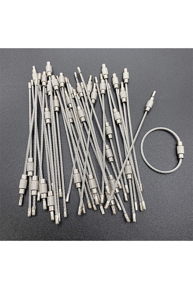 2x200mm-steel 10pcs Keychain Rope Stainless Steel Wire Cable Loop Screw Lock Gadget Ring Keyring Cir