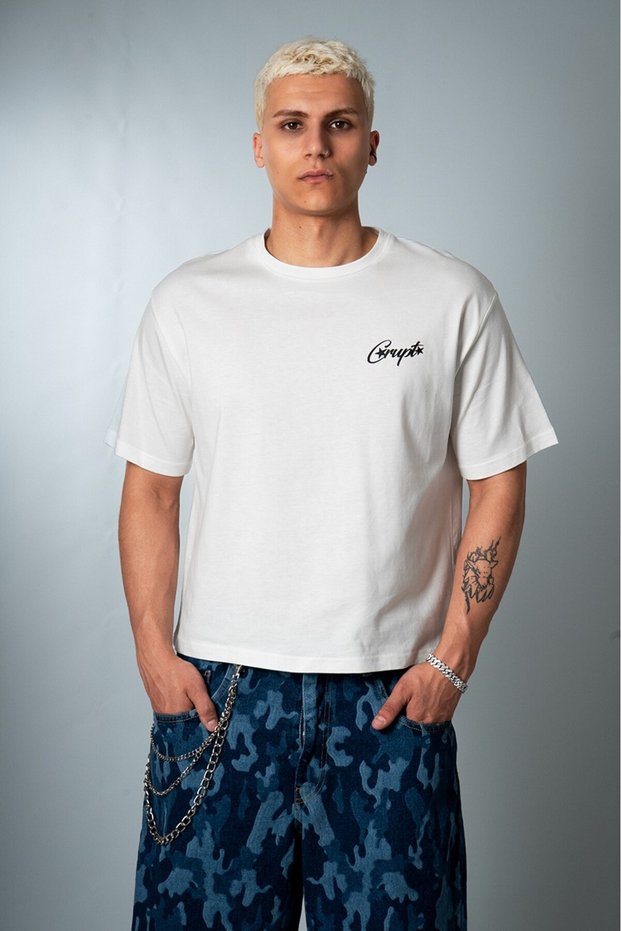 White Crupt Trace Boxy Crop Men's T-Shirt