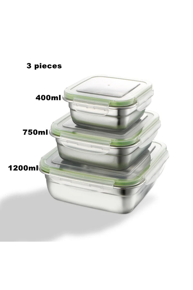 3 pieces in all size 3 Pieces Stainless Steel Food Containers Food Storage Box Square Lunch Box 400/