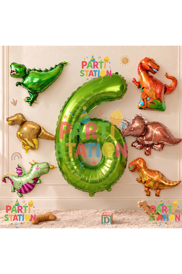 Dinosaur Concept Green Number 6 Years Old Balloon Green Color Dinosaur Age Balloon Flying Helium Number Balloon