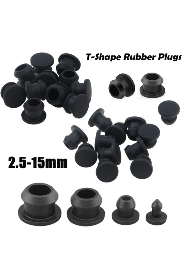 20pcs 4mm 5~20Pcs Black Conical Snap-on Silicone Rubber T Type Plug 2.5-15mm Blanking End Caps Tube